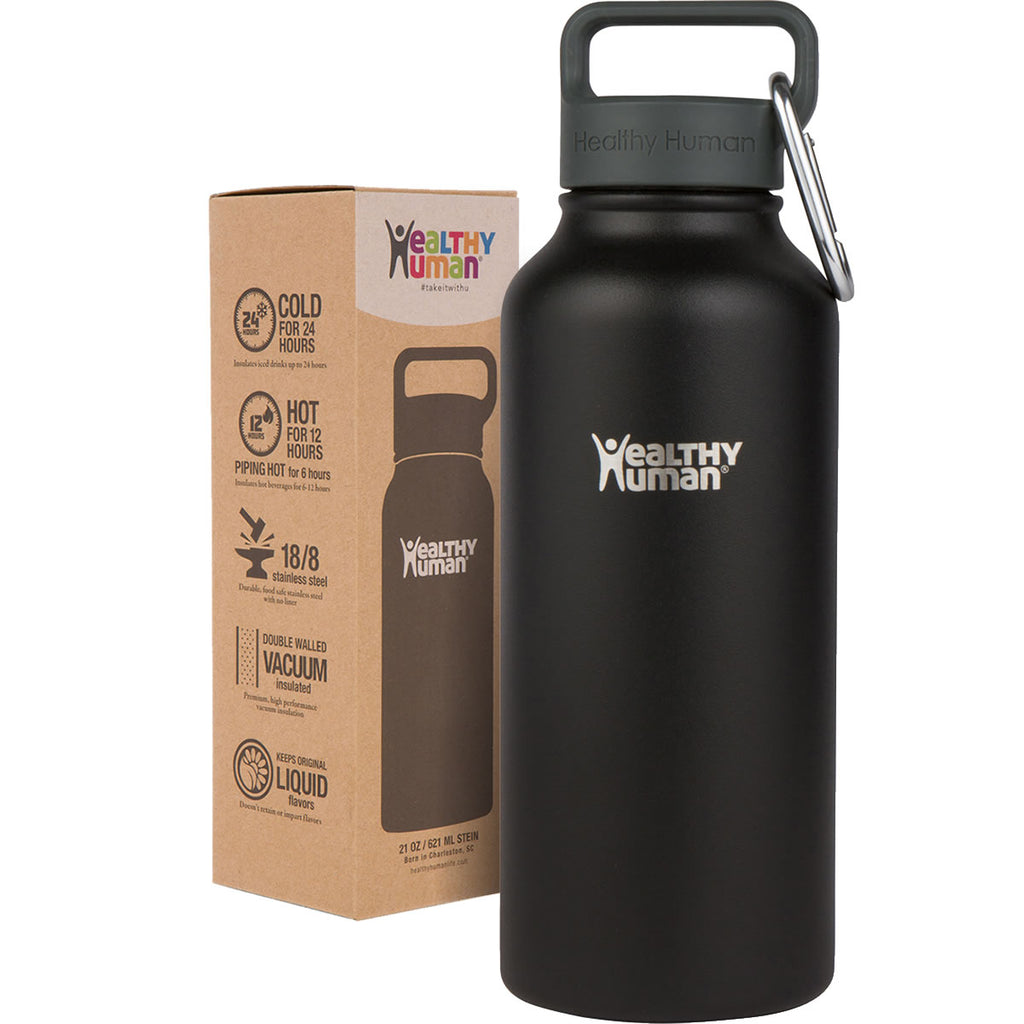 Healthy Human Stainless Steel Water Bottle (Pure Black, 32 oz/ 946 ml)